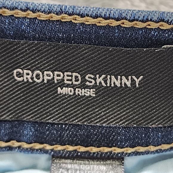 Express Jeans Womens 4 Blue Mid Rise Cropped Skinny Leg Stretch Denim Distressed - Picture 7 of 15